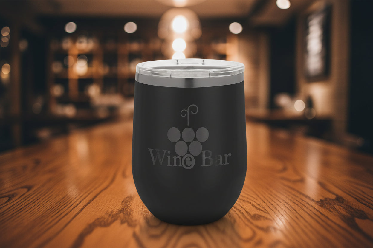 12oz ION-Plated Wine Tumbler with Lid – Custom Engraved | Magnolia Laser