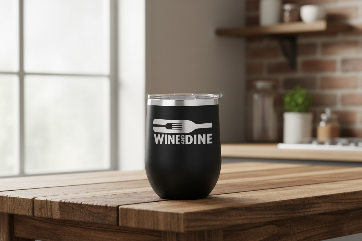 12oz Powder-Coated Wine Tumbler with Lid – Personalized | Magnolia Laser