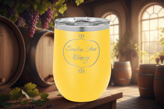 12oz Powder-Coated Wine Tumbler with Lid – Personalized | Magnolia Laser