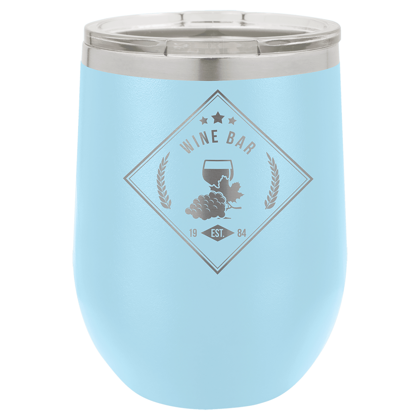 12oz Powder-Coated Wine Tumbler with Lid – Personalized | Magnolia Laser